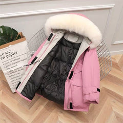 Large Natural Raccoon Fox Fur Hooded Winter White Jacket Warm Parkas Female Outerwear