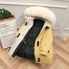 Large Natural Raccoon Fox Fur Hooded Winter White Jacket Warm Parkas Female Outerwear