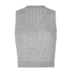 SUCHCUTE e girl Sweater Vest women jumper V Neck pullover Knitted Vests Women y2k Preppy Style Crop Top Autumn 2020 solid outfit