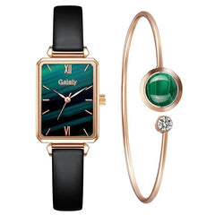 Gaiety Brand Women Watches Fashion Square Ladies Quartz Watch Bracelet Set Green Dial Simple Rose Gold Mesh Luxury Women Watches