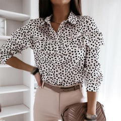 Ruffled Polka Dot Print Women's Blouses Autumn Single Breasted Long Sleeve Female Blouse 2021 Elegant Office Ladies Tops Clothes